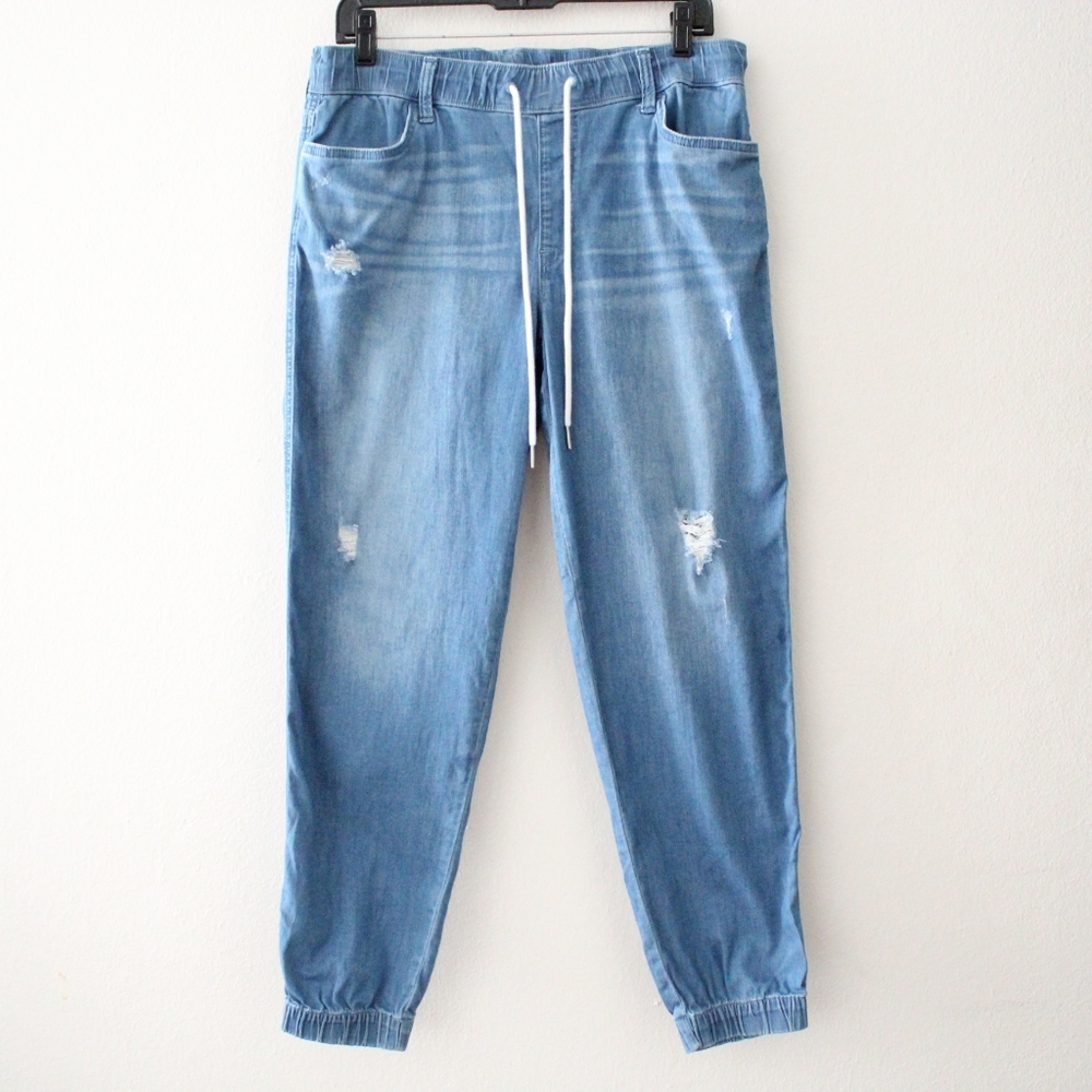 Tommy Hilfiger Distressed Drawstring Denim Jogger Pants - Picture 1 of 6